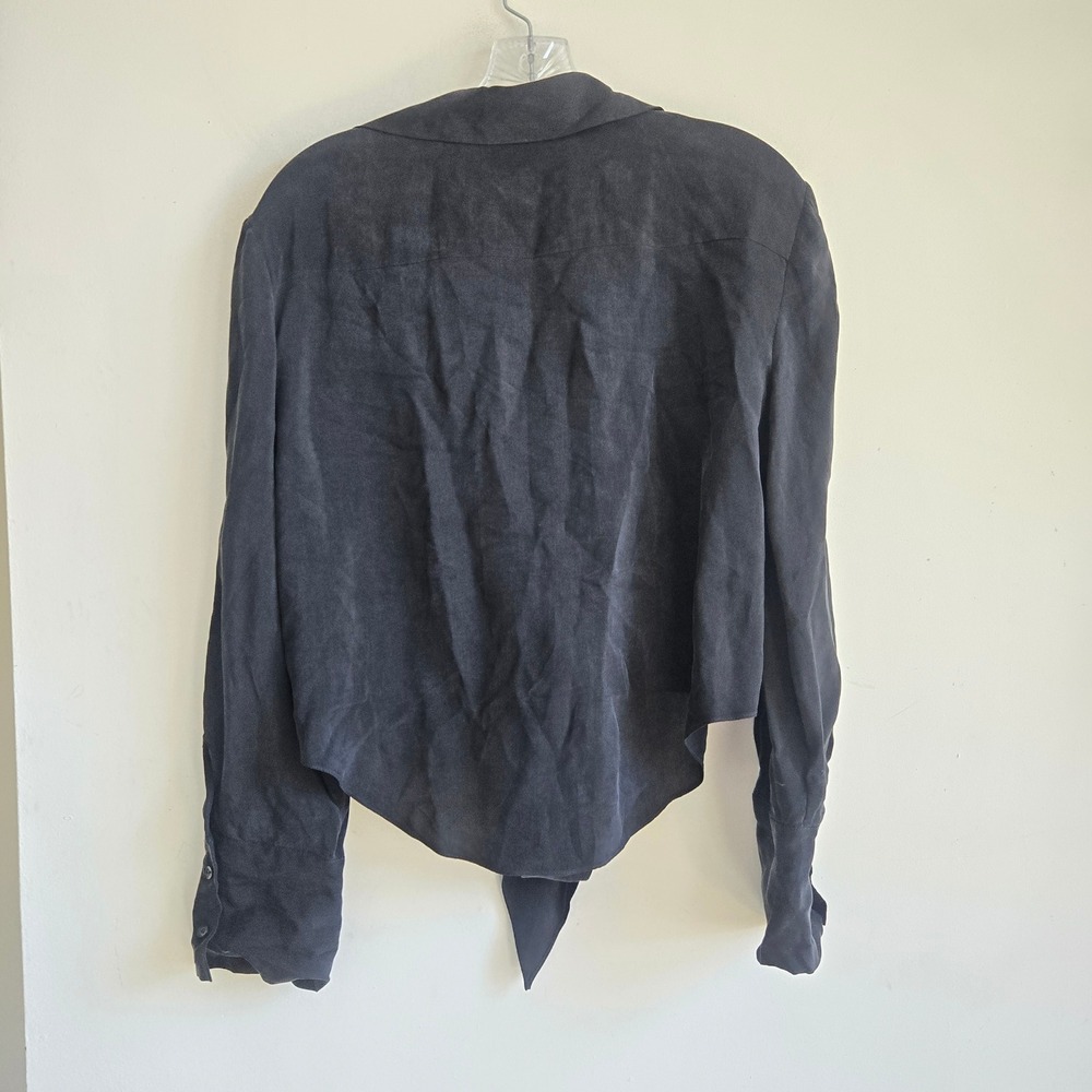 Alice + Olivia Small Tie Front Blouse Women Black Excellent Cupro Long Sleeve - Picture 8 of 9